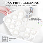 Regular 12 Cup and Mini 24 Cup Nonstick Cupcake Pan Set Silicone Muffin Pan for Baking Silicone Cupcake Mold with Metal Reinforced Frame BPA Free (2 Pcs, Cream)