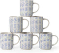 Coffee Mugs Set of 6, 17oz Ceramic Mugs with Handpainted Blue Gray Stripe Pattern, Modern Stackable Coffee Cups, Dishwasher and Microwave Safe Mugs for Home & Office
