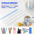 Holikme 6 Pack Bottle Brush Set, 14" Long Handle Stainless Steel Bottle Cleaner Brush, 3 Straw Brushes, 3-in-1 Bottle Cleaning Brush for Water Bottle, Baby Bottle, Blue&White