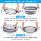 Collapsible Wash Basin, 7.5L Dish Tub Sink Basin Folding Dish Pans for Kitchen Sink, 2-in-1 Dishpan + Cutting Board, Portable Sink Dish Basin for Camping BBQ Prep Tub Washing Bin Bucket for Cleaning