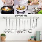 304 Stainless Steel Cooking Utensils Set, 11PCS Stainless Steel Utensils Set, Metal Cooking Utensils Set Include Meat Fork, Tongs, Turner, Soup Ladle, Dishwasher Safe