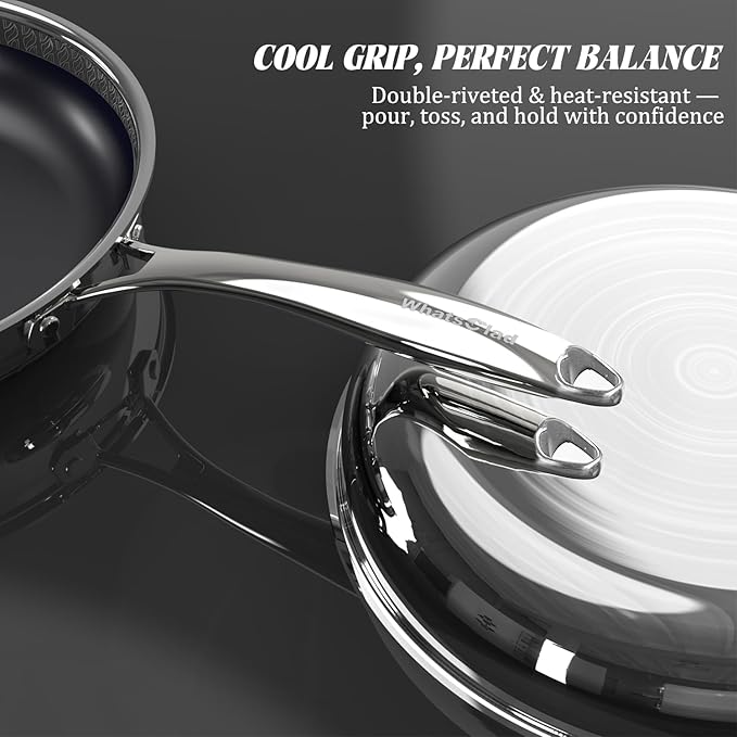 Hybrid Ceramic Nonstick Frying Pan 10", 3-Ply Stainless Steel Skillet, 2-Layer Coating, PFAS & PTFE Free Non Stick Frying Pan, 9H Hardness, Dishwasher Safe, Induction Compatible-Black