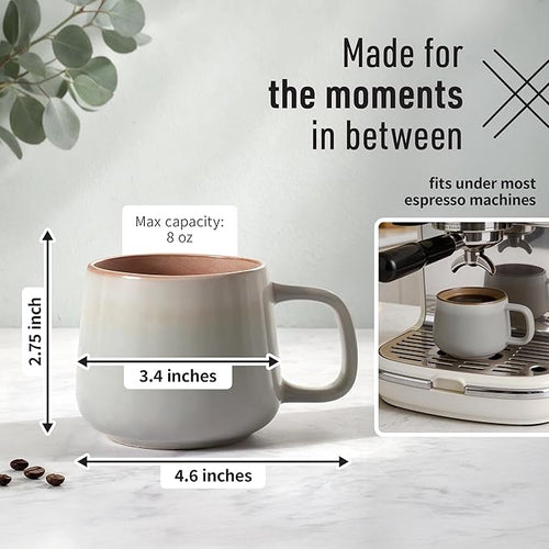 Ava Nord Small Ceramic Coffee Mugs Set of 4 | 8 oz Stoneware Coffee Cups | Lead-Free, Non-Toxic | Microwave & Dishwasher Safe | Comfortable Handle | Aesthetic Nordic Design for Cappuccino | Sage Ash