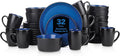 Stone Lain Albie Stoneware 32-Piece Modern Dinnerware Set, Kitchen Plates and Bowls Sets, Service for 8, Blue and Black, Microwave & Dishwasher Safe