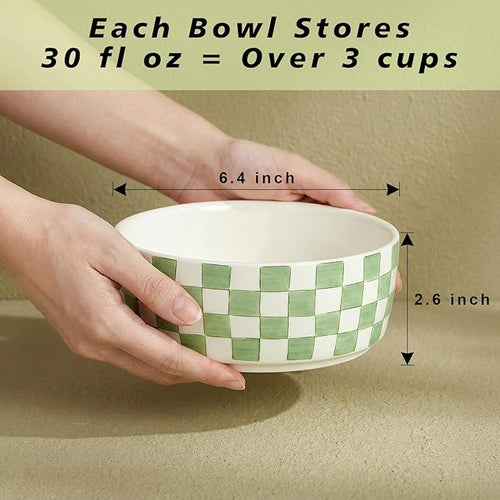 6.4 inch Ceramic Hand Painted Basic Dog Bowl Set of 2 with Anti-Skid Rubber Base, Food and Water Bowls for Small Pets Green