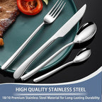 24 Pieces Flatware Set, Stainless Steel Cutlery Set with Silverware Holder, Spoons Forks Knives Set,Hanging Silverware Set Service for 6,Dishwasher Safe (Silver)
