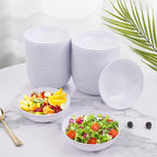 bUCLA 50Pack 12oz White Plastic Bowls - Disposable White Plastic Salsa Bowls Premium Heavy Duty - Ideal for Wedding &Party