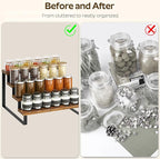 Spice Rack, 4 Tier Wooden Display Riser Stand, Kitchen Storage Organizer for Spices, Versatile Display Shelf, Space Saving, for Kitchen Countertop and Cabinet, Rustic Brown SR04L2BR