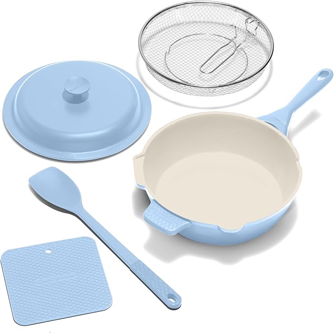 ZUKA 10 in 1 Ceramic Pan by Granitestone, Large 10 Inch Saute Pan with Lid Serves as Deep Frying Pan Set with Steamer, Everyday Skillet, Non Toxic Ceramic Nonstick, Induction Oven & Dishwasher Safe