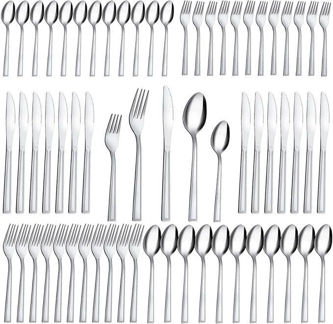 60-Piece Silverware Set - Stainless Steel Silverware Set for 12, Include Spoons and Forks Set, Mirror Polished, Dishwasher Safe, Cutlery Set for Home Kitchen Restaurant