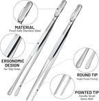 HOTEC Kitchen Tweezers Tongs Stainless Steel Professional Chef Tweezers, Set of 2-12inch Extra-Long Food Tongs for Cooking,Grill and Baking