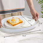 MAONAME White Decorative Tray, Oval Serving Tray with Handles, Plastic Trays for Coffee Table, Ottoman Trays for Living Room, Bathroom, 15.6" X 10.6" X 1.4"