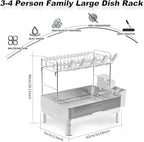 Ewaiira Dish Drying Rack, 2 Tier Large Dish Rack, Stainless Steel Dish Drainer for Kitchen Counter, Dishes Rack with Automatic Drainage, Utensil Holder&Cups Holder,Space Saving Kitchen Organizer,White