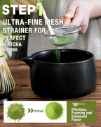 20OZ Matcha Whisk Set - 5PCS Matcha Set Includes Macha Bowl with Spout, Bamboo Whisk with Ceramic Holder, Bamboo Scoop and Sifter, Matcha Kit for Ceremony, Gift for Matcha Lovers (Matte Black)