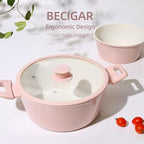23pcs Ceramic Pots and Pans Set, Nonstick Detachable Handle Cookware, Induction Kitchen Cooking Set with Removable Handle,include Frying Pans & Saucepans Oven Safe(Pink)