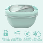 Bentgo Salad Container - 54 oz Bowl with 4-Compartment Toppings Tray, Leak-Proof Dressing Container, Reusable Fork, BPA-Free Lunch Box for Meal Prep & Food Storage; Removable Bento Tray (Coastal Aqua)