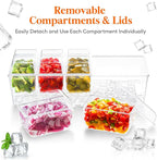 Lifewit 2 Pcs Ice Chilled Condiment Caddy with 5x 20 oz Containers, Condiment Server with Lid & Metal Accessories, Serving Tray Platter with Removable Dishes for Bar, Fruit, Salad, Taco, Party Garnish