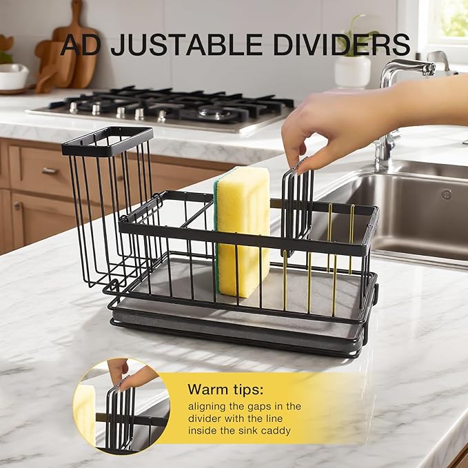 Kitchen Sink Caddy Organizer Stainless Steel Sponge Caddy with Diatomite Absorbent Mat,60s Fast Drying for Home Kitchen & Bathroom,Rustproof Storage for Sponge Soap Brush