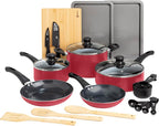 Ecolution Easy Clean Ceramic Nonstick Cookware Set, Dishwasher Safe Kitchen Pots and Pans Set, Comfort Grip Handle, Even Heating, Ultimate Food Release, 26-Piece, Red