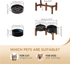 Havniva Ceramic 0.9 Cup Raised Slow Feeder Dog Bowl Set, Elevated 6.1inch Water Bowl and 6.1inch Slow Dish with Acacia Wood Stand for Small Dogs (2 x Starry Sky+ Stand)