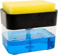 S&T INC. Dish Soap Dispenser and Sponge Holder for Kitchen Sink with Enhanced Features, Sponge Included, 13 Ounces, Matte Black