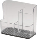 Spectrum Sponge and Brush Holder for Kitchen Sink Storage, Hexa Quick-Dry Organizer with 3 Compartments, Removable Base Sink Caddy for Dish Brushes & Sponges, Compact Design, Clear & Gray