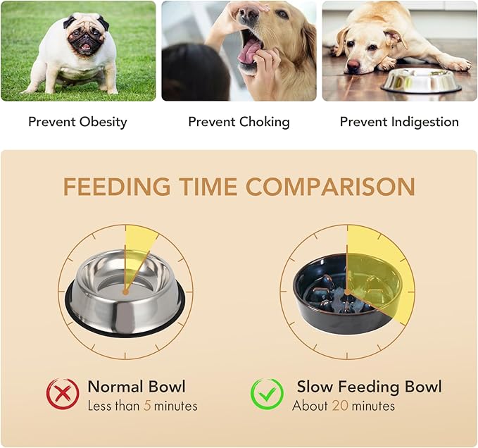 Havniva Ceramic 0.9 Cup Raised Slow Feeder Dog Food and Water Bowl Set, Elevated 6.1inch Bowl and 6.1inch Dish with Acacia Wood Stand for Small Dogs (2 x Starry Sky+ Stand)