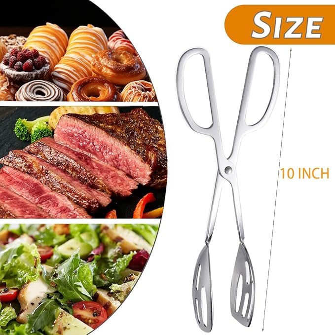 2 Pack Serving Tongs Buffet Tongs for Kitchen Cooking 10 Inch Stainless Steel Salad Tongs Serving Utensils for Wedding Party Catering (Silver)