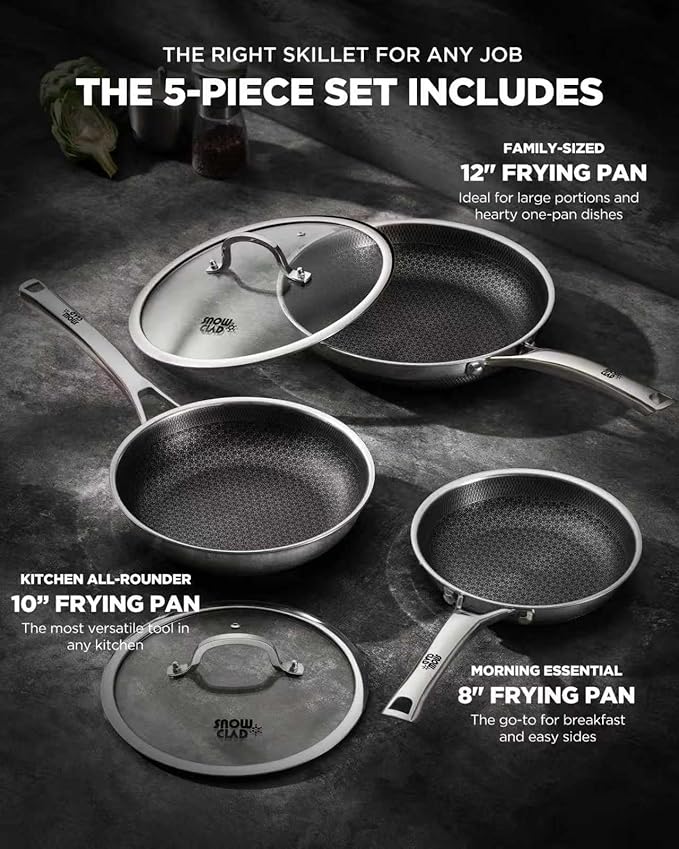 Non Stick Frying Pans, 12-inch with Lid, Hybrid Fajita Pans Nonstick,non stick Skillets Stainless Steel, Dishwasher & Oven-Safe, Induction Compatible Cooking Pan, PFOA Free Cookware