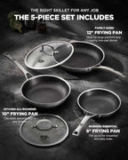 Non Stick Frying Pan, 12-Inch with Lid, Hybrid Frying Pan Nonstick Upgrade, Stainless Steel Skillet, Dishwasher & Oven-Safe, Induction Compatible Cooking Pan, PFOA Free Cookware