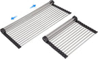 Large Telescopic Drain Rack Roll Up Rack Heat-Resistant Dish Drainer Kitchen Sink Rack Over The Sink Dish Drying Rack Stainless Steel Dish Rack (18 Tube 21.25''x12.79'')