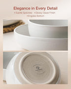 Famiware Milkyway Stoneware Dinnerware Sets with Pasta Bowls, Service for 6 (24 Pieces), Plates and Bowls Sets -Scratch Resistant, Microwave and Dishwasher Safe Dishes Set, White