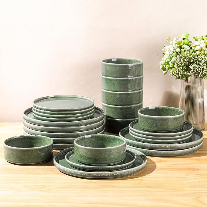AmorArc Ceramic Dinnerware Sets, Handmade Reactive Glaze Stoneware Plates and Bowls Sets,Highly Chip and Crack Resistant | Dishwasher & Microwave Safe Dishes Set, Service for 8 (24pc)