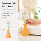Vigar Florganic Daisy-Shaped Dish Brush with Vase Dish Brush Holder, Dish Brush with Handle, for Pot Scrubber, Kitchen Dishes, and Sink Cleaning, Orange