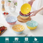 vancasso SELENE 24 oz Cereal Bowls set of 6, Ceramic Soup Bowls for Kitchen, Dishwasher & Microwave Oven Safe- for Cereal, Soup, Pasta, Salad, Pastel Floral Design Bowl Set