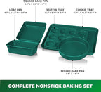 Granitestone Green Nonstick Bakeware Set, 5 Piece No Warp Baking Pans Set, Baking Set Includes Even Heating Baking Sheet for Oven, Muffin Pan, Loaf Pan, Baking Pan & Round Baking Tray, Dishwasher Safe