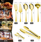 Gisly Gold 12 Pieces Serving Utensils Include Large Serving Spoons,Slotted Serving Spoons,Serving Forks,Serving Tongs,Appetizers Tongs,Soup Ladle and Pie Cake Server for Buffet Catering