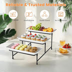 3 Tier Servings Tray for Party, 12"x6" Tiered Serving Platters with Steel Display Stand for Sevring Food,Cookies,Veggie, Dessert,Fruit, Black