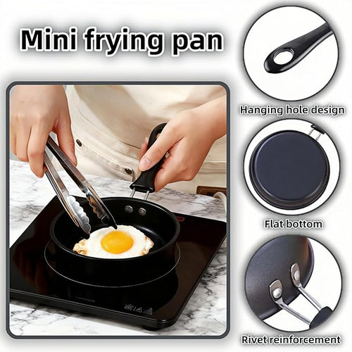 4.7 Inch Mini Frying Pan, Black Non-Stick Egg Pan with Hanging Hole, Flat Bottom Design for Gas, Induction, Electric Stove, Perfect for Single Serve Breakfast, Omelets & Camping, RV Use (Black)