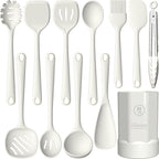 oannao Silicone Kitchen Utensils Set, 600°F Heat Resistant Silicone Cooking Utensils, Spatula, Spoon, Whisk, Tongs, Kitchen Gadgets for Nonstick Cookware, Dishwasher Safe BPA Free (Cream White)
