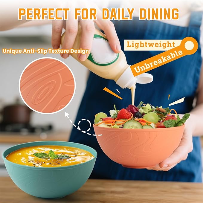 Homienly Wheat Straw Bowls Cereal Bowls 40 OZ Unbreakable Thick Soup Bowls Alternative Plastic Cereal Bowls for Kitchen, RV, Camping Microwave and Dishwasher Safe Bowl Set Reusable (Multi, 6 PCS)