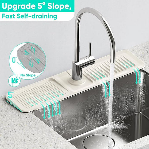 24'' Faucet Mat for Kitchen Sink [5°Slope Fast Self-draining] Faucet Mat Kitchen Sink Splash Guard Silicone Sink Faucet Mat Splash Guard Kitchen Sink Area Tidy Splash Faucet Guard Draining Mat-Beige