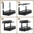 2 Pack 21IN-Depth Under Sink Organizer With Next-Gen Ball-Bearing Slides,2-Tier Precision Mesh Pull Out Cabinet Storage for Bathroom&Kitchen,Height Adjustable Drawers Shelf,Anti-rust-Black