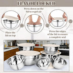 Mixing Bowls with Lids Set - 7PCS Nesting Mixing Bowls, Airtight Lids, Stainless Steel Mixing Bowls for Mixing, Baking & Meal Prep, Dishwasher Safe, Size 0.7/1.1/1.5/2.1/3.5/4/4.5 QT, Khaki