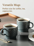Gomakren Coffee Mugs Set of 4, 13 Ounce Stackable Coffee Mug Set with Stand, Stoneware Coffee Cup with Spoon for Coffee, Milk, Tea, Cocoa, Grey