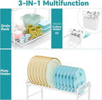 Simple Trending Dish Drying Rack, 2-Tier Dish Rack for Kitchen Counter, Large Dish Drainers Sink Organizers and Storage, White