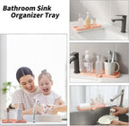 MicoYang Silicone Bathroom Soap Dishes with Drain Spout-Bathroom and Kitchen Sink Organizer,Sponge Holder,Dish Soap Tray,Perfect for Dispenser,Scrubber,Bottle,Cup on Sink or Counter-Pink 12"×4"