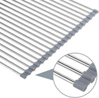 Hhyn Roll Up Dish Drying Rack Over The Sink 17.7"(L) x 15.6"(W), Multipurpose Foldable Stainless Steel Kitchen Rollable Drainer Rack, Gray