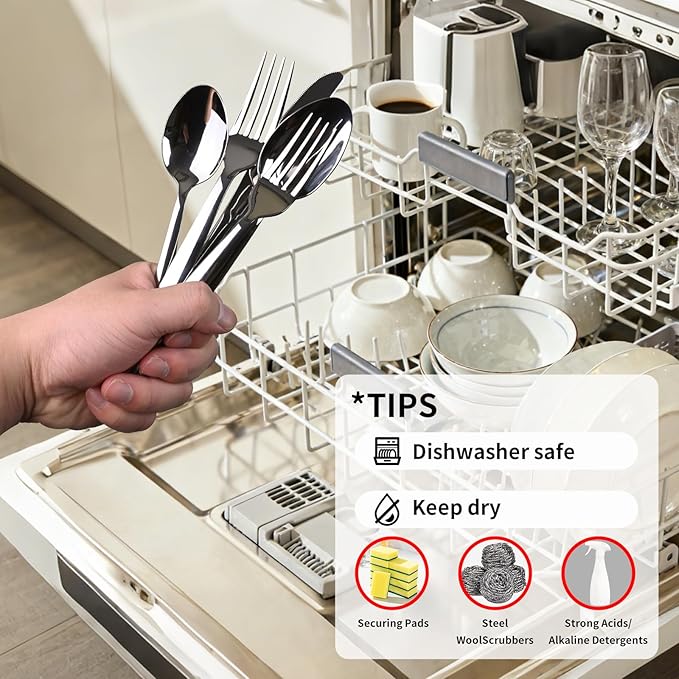 Silverware Set for 6, Prendcyx 30-Piece Heavy Duty Flatware Cutlery Set, 18/0 Food-Grade Stainless Steel Tableware Set, Dishwasher Safe for Home, Restaurant, Wedding, Party, Mirror Polished