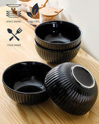 HASENSE 7 Inch Large Serving Bowls Set of 4, 42 Oz Black Ceramic Salad Bowl for Kitchen,Modern Ribbed Porcelain Dishes for Entertaining,Soup,Pho,Pasta,Cereal, Noodle - Dishwasher & Microwave Safe